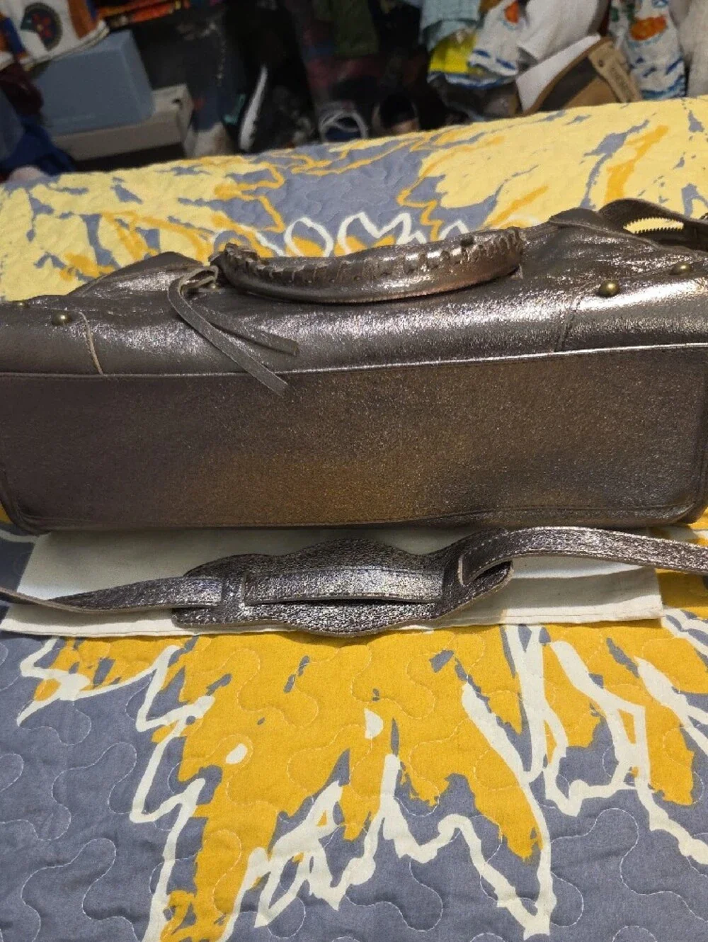 Italian Metallic Bronze Leather Satchel Bag